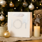 Small square Christmas gift bag with JOY design, size 17.5x10x17.5cm