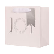 Small square Christmas gift bag with JOY design, size 17.5x10x17.5cm