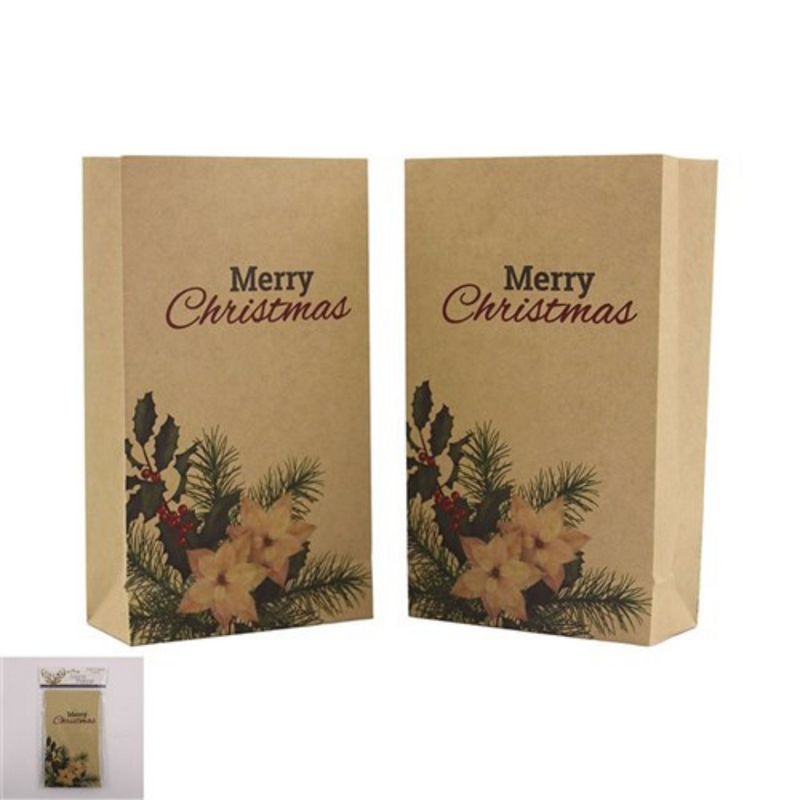 Pack of 6 Christmas kraft loot bags with festive holiday prints, 10.5x4.6x18cm