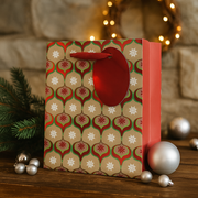 Large kraft paper Christmas gift bag with festive detailing, 26x32.4x12.7cm