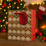 Medium kraft paper Christmas gift bag with festive design, 17.8x22x9.8cm