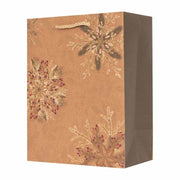 Medium kraft Christmas gift bag with silver foil snowflake design, size 17.8x23x9.8cm