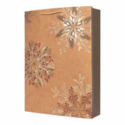 Extra large kraft Christmas gift bag with silver foil snowflake design, size 33x45.7x10.2cm