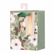 Small Christmas Gift Bag with magnolia floral design, 11.1x13.7x6.2cm