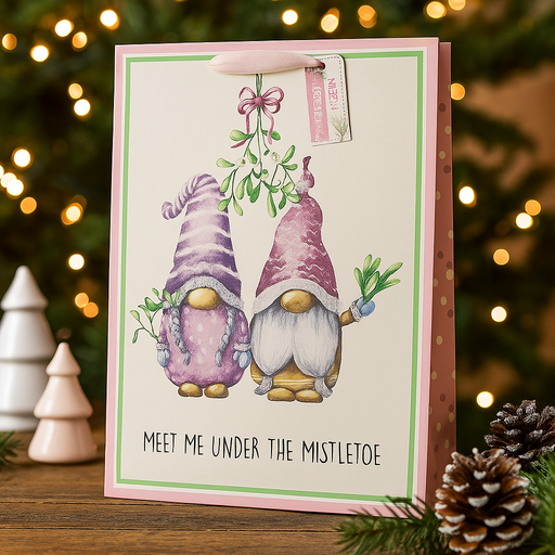 Extra large Christmas gift bag with "Meet Me Under The Mistletoe" text and festive design, 33x45.7x10.2cm