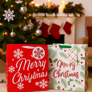 Assorted square wide Christmas gift bags with “Merry Christmas” foil designs