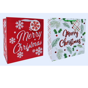 Assorted square wide Christmas gift bags with “Merry Christmas” foil designs