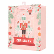 Large Christmas gift bag featuring a Nutcracker Suite in a cloche design, size 26x32x12cm