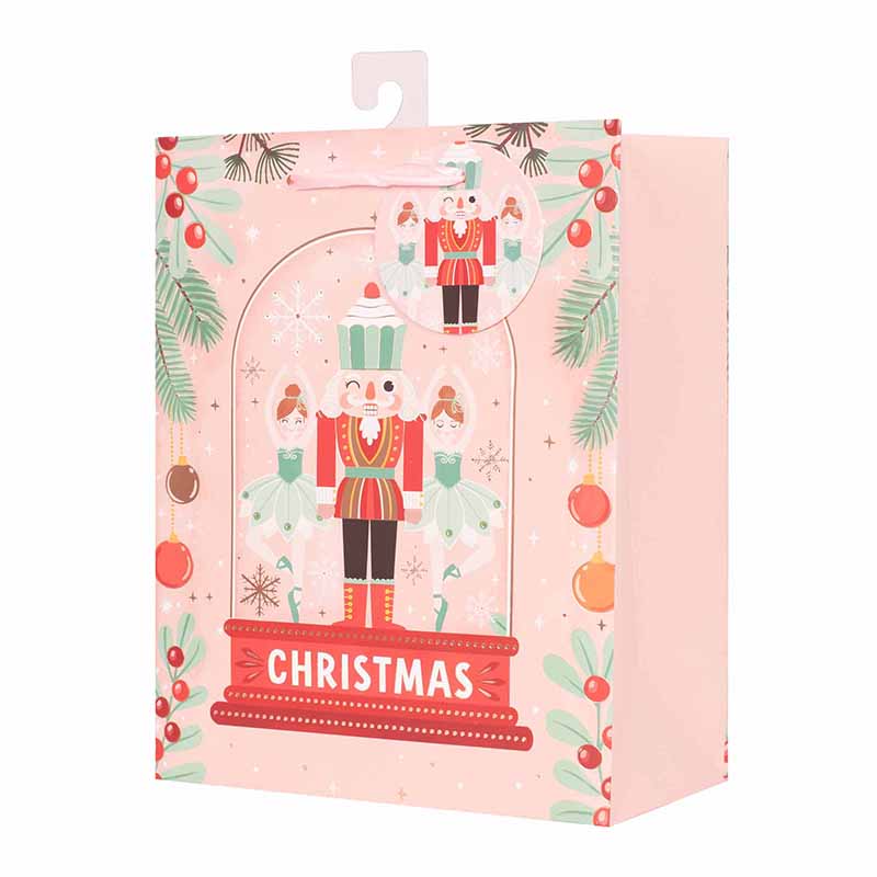 Medium Christmas gift bag with Nutcracker Suite in cloche design, size 18x23x10cm