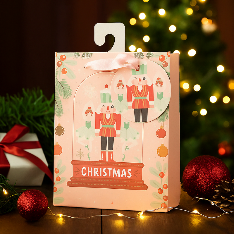 Small Christmas gift bag with Nutcracker Suite in cloche design, size 11.1x13.7x6.2cm