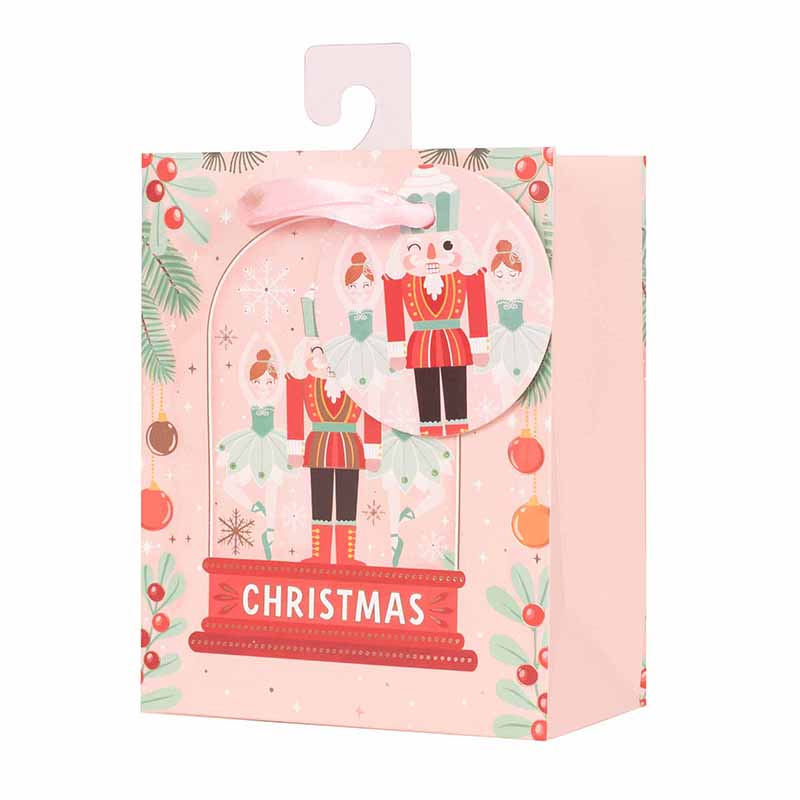 Small Christmas gift bag with Nutcracker Suite in cloche design, size 11.1x13.7x6.2cm