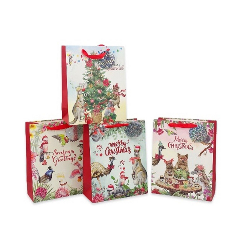 Medium assorted Christmas gift bag with Australian outback-themed design, 23x17.7x10cm