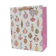 Small Christmas Gift Bags with Pastel Bauble Design – 2-Pack (11.1x13.7x6.2cm)