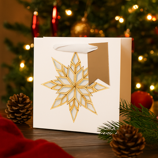 Small Square Christmas Gift Bag with Snowflake Design – 17.5x10xH17.5cm