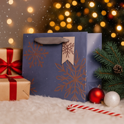 Extra large landscape Christmas gift bag with sparkling snowflake design, size 51x15x40cm