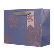 Extra large landscape Christmas gift bag with sparkling snowflake design, size 51x15x40cm