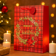 Extra large Christmas gift bag with red tartan and festive berries design, 30x42x12cm