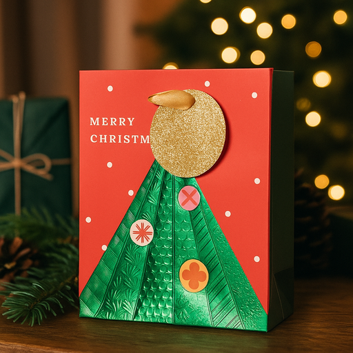 Extra-large Christmas gift bag with decorated Christmas tree design, 33x45.7x10.2cm