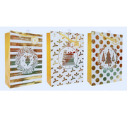 Extra large white Christmas gift bag with assorted gold foil festive designs