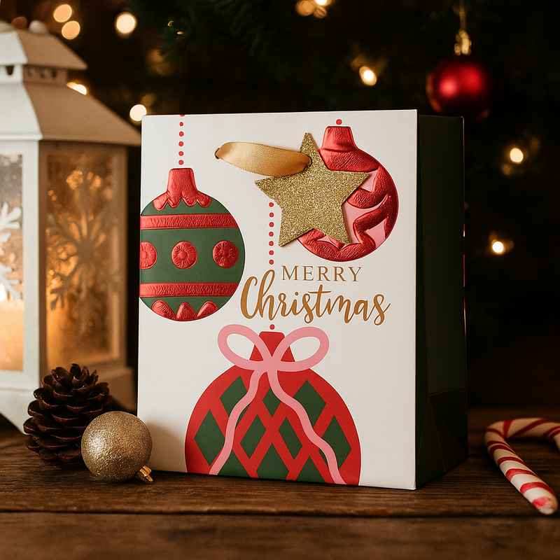 Extra-large Christmas gift bag with festive holiday design, 33x45.7x10.2cm