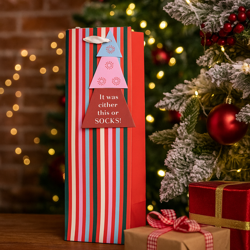 Christmas bottle gift bag with festive design, 12x36x12cm – ideal for wine or champagne