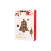 Small Christmas gift bag with embossed bell design and festive colors – 11.1x13.7x6cm
