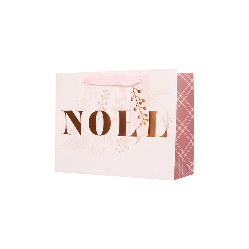 Small Christmas gift bag with NOEL text and festive greenery, 22x9.8x17.8cm