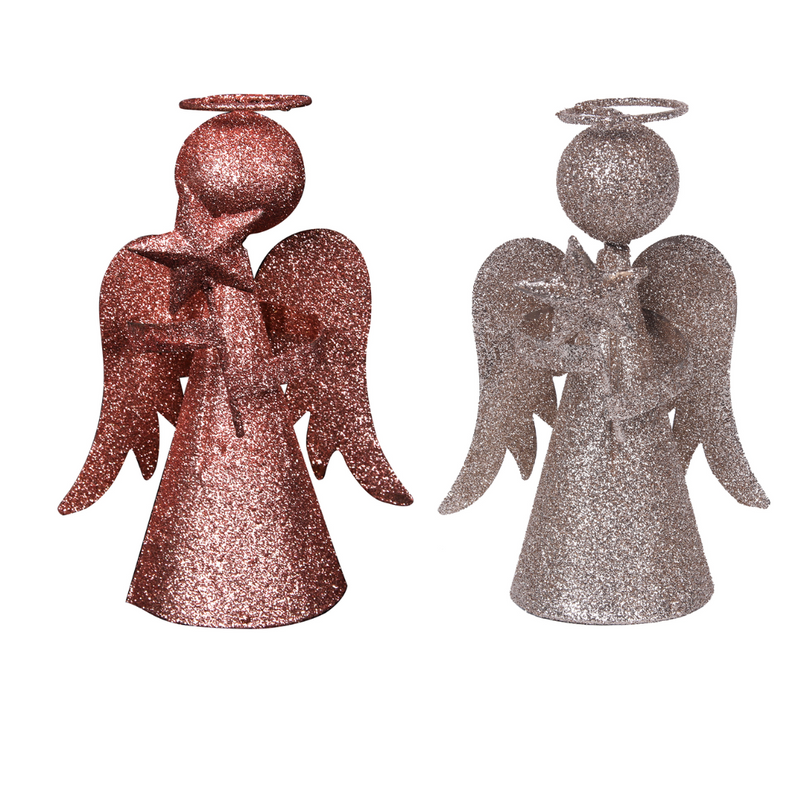 Ronis Christmas Glitter Angel 16cm Rose Gold Champagne Assorted