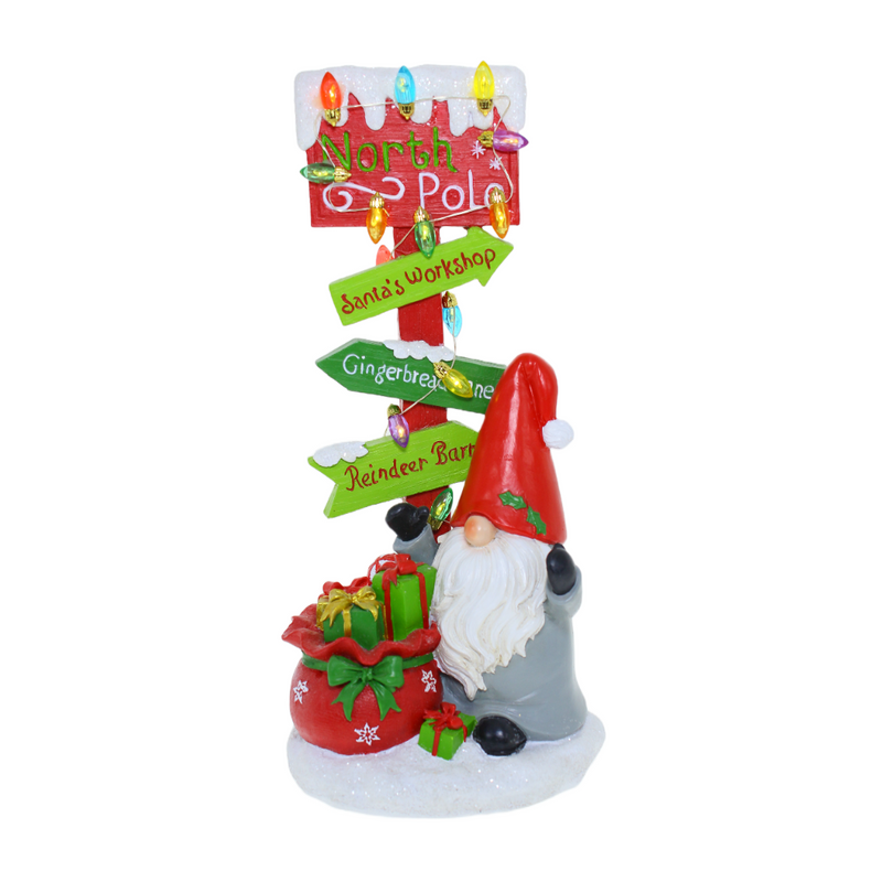 Christmas Gnome LED North Pole Sign – festive illuminated gnome decoration with North Pole sign