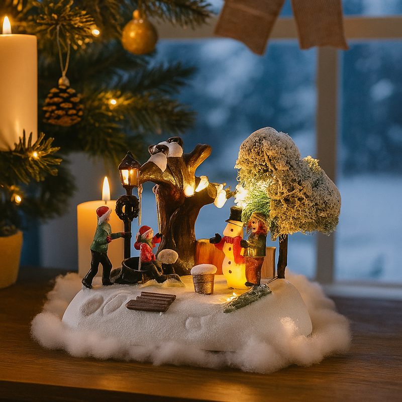 Compact Christmas LED winter scene, 17.5x11x14cm light-up festive decoration