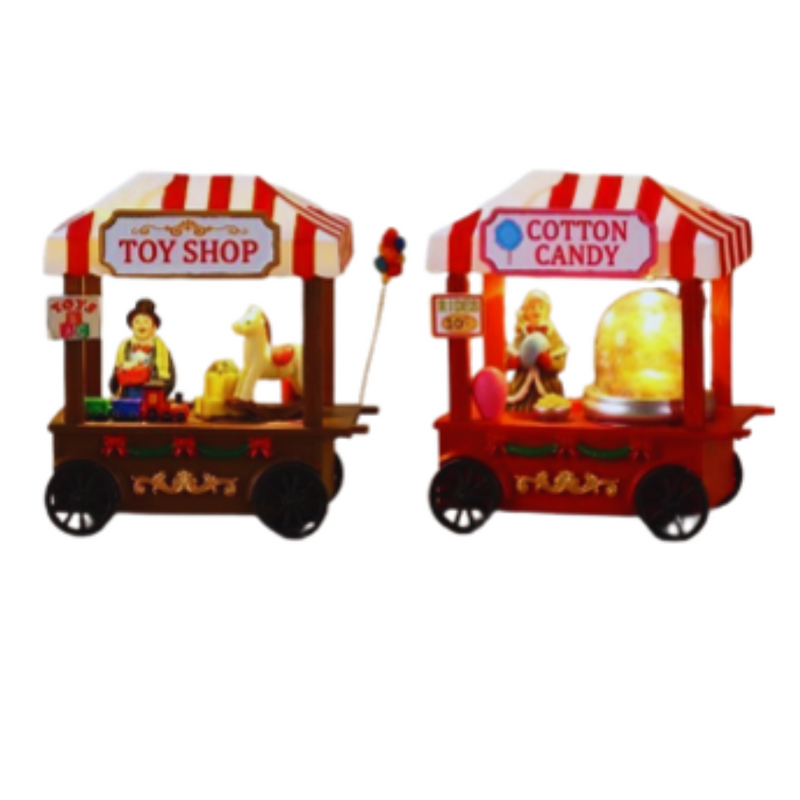 Pastel cotton candy-themed Christmas LED toy shop with rotating figures and lights, 13x7.5x13cm