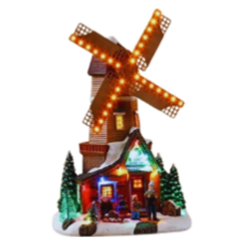 Christmas LED windmill with turning blades and music, festive animated holiday decor
