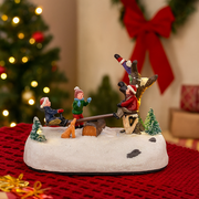 Mini Christmas LED winter scene with moving see-saw, 18.2x11.5x14.7cm festive decor