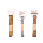 Set of two assorted 200cm Christmas lace ribbons in festive colours for gift wrapping or décor