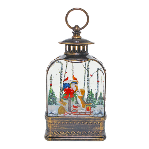 Christmas Lantern Brass Med Puppies – festive illuminated lantern with puppies and glitter swirl effect