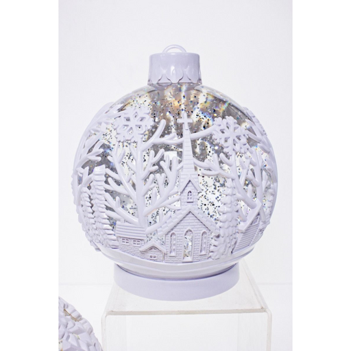 Christmas Lantern White Sphere Scene – festive illuminated white globe lantern with glitter swirl effect