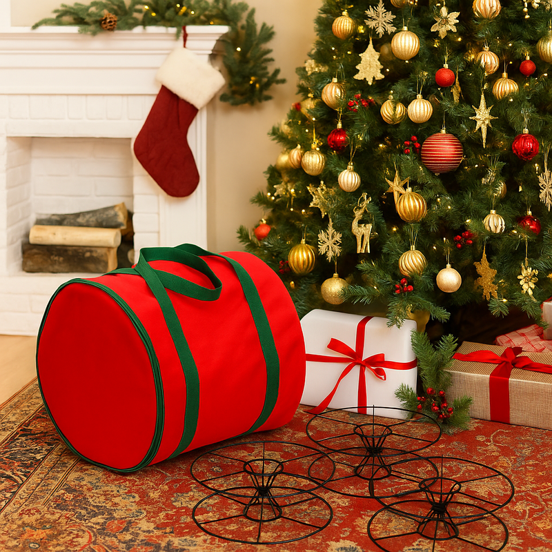 3-pack metal Christmas light storage reels with zippered storage bag