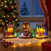 Assorted Christmas LED light-up shop decorations, 13.5x7.5x11cm festive miniature buildings