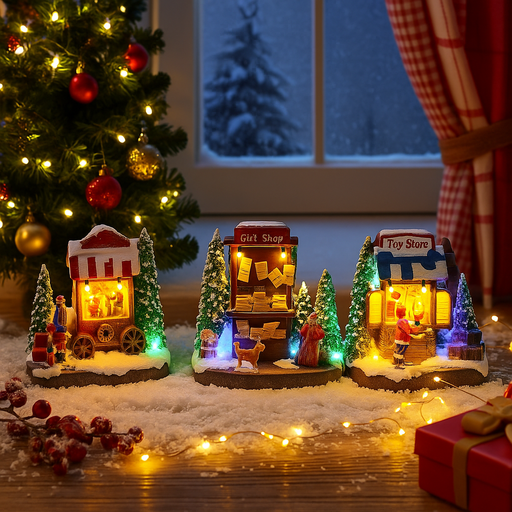 Assorted Christmas LED light-up shop decorations, 13.5x7.5x11cm festive miniature buildings