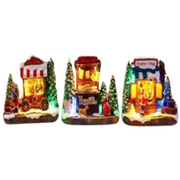 Assorted Christmas LED light-up shop decorations, 13.5x7.5x11cm festive miniature buildings