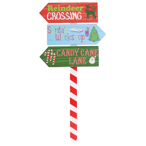 Christmas Locations Sign Post 61x29cm – festive directional sign pointing to North Pole, Santa’s Workshop, and more