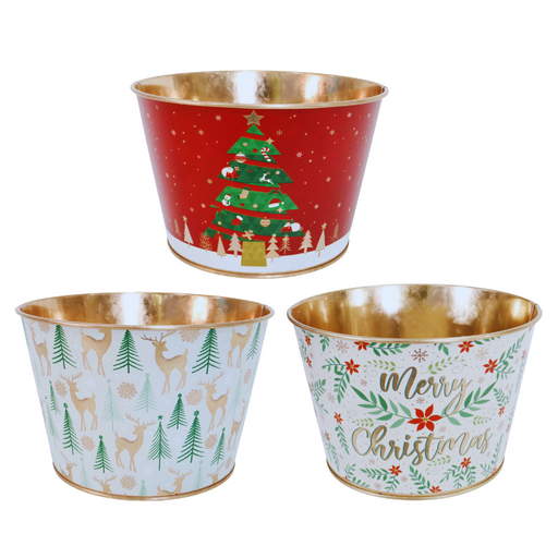 Ronis Christmas Metal Bucket 10.5cm Assorted