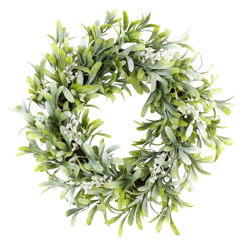 50cm Christmas mistletoe wreath with glittery red berries for festive door or wall decoration