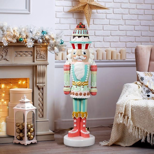 122cm pastel Christmas nutcracker with candy-themed details and soft festive colours