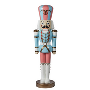 122cm pastel Christmas nutcracker soldier in blue and pink with gold accents