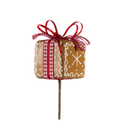Gingerbread-style Christmas pick with gift box design and white icing trim, 31cm