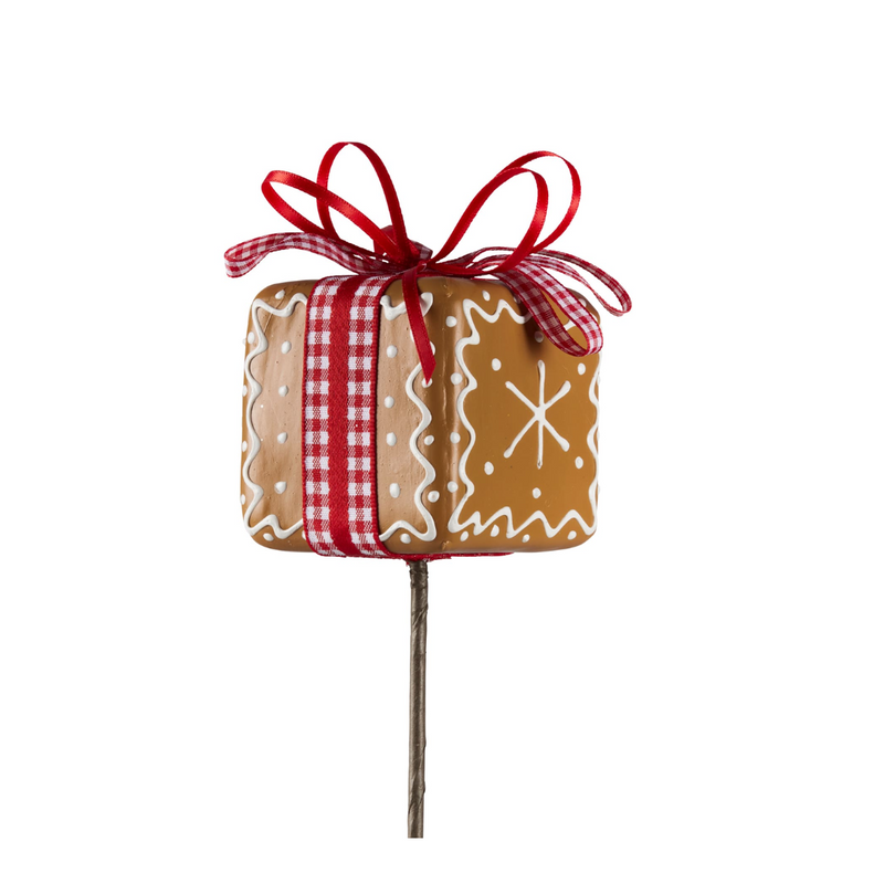 Gingerbread-style Christmas pick with gift box design and white icing trim, 31cm