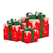 Christmas Present Display Set with Lights Red Finish – illuminated festive gift box decorations for Christmas displays