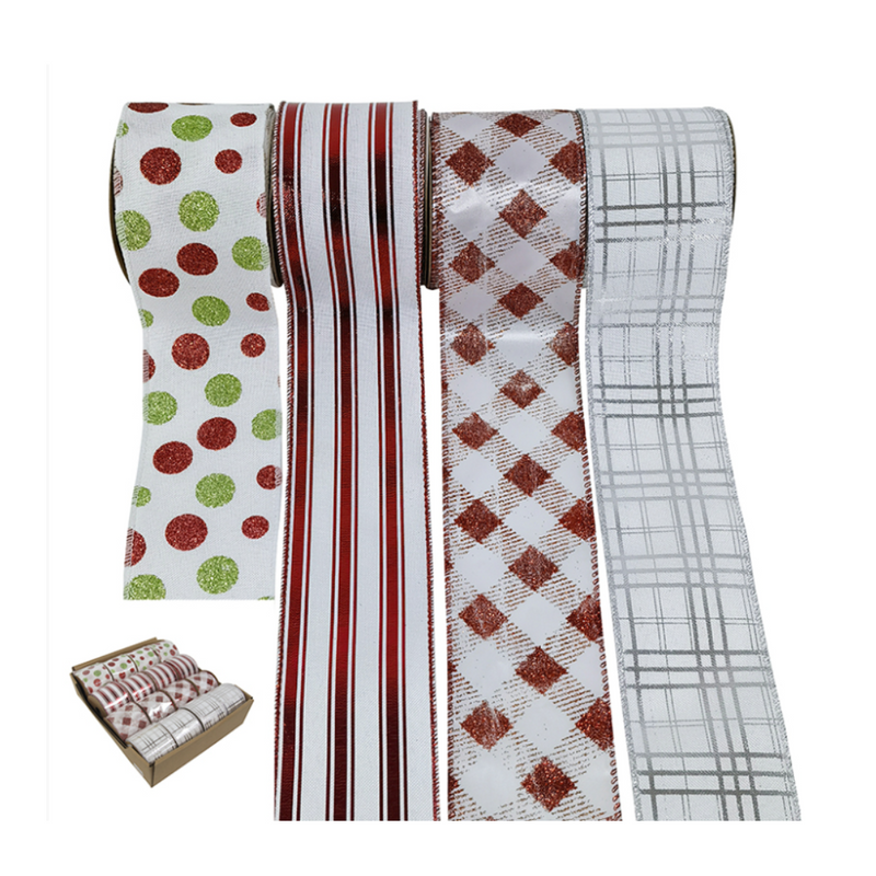 Ronis Christmas Red and White Ribbons 6.3cmx5m Assorted