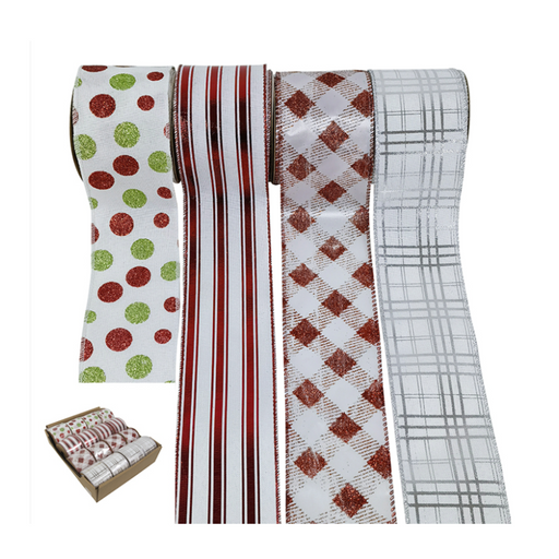 Ronis Christmas Red and White Ribbons 6.3cmx5m Assorted